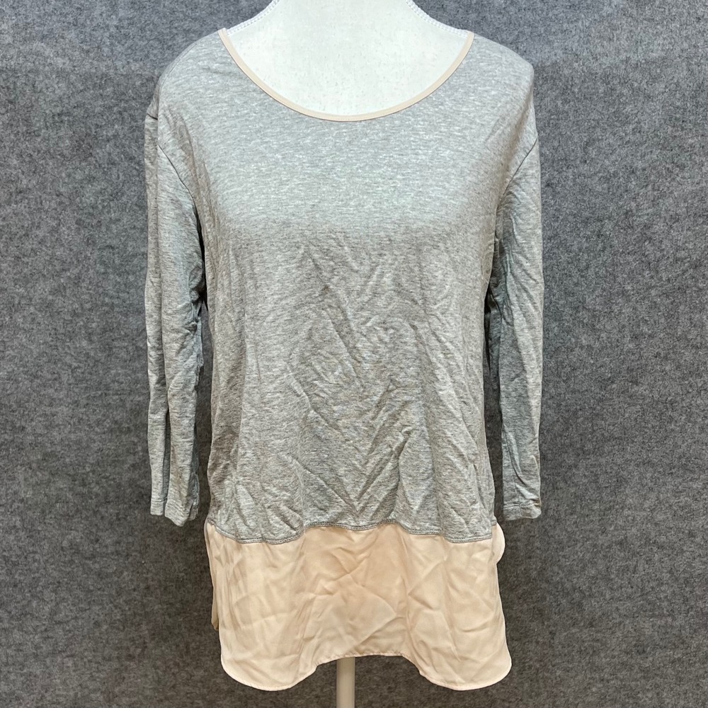 B.L.E.U. Womens Gray Peach Mixed Media Tunic‎ Top Comfy Layer Look Small